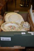 BOX CONTAINING VARIOUS CHINA WITH INDIAN TREE TYPE PATTERN