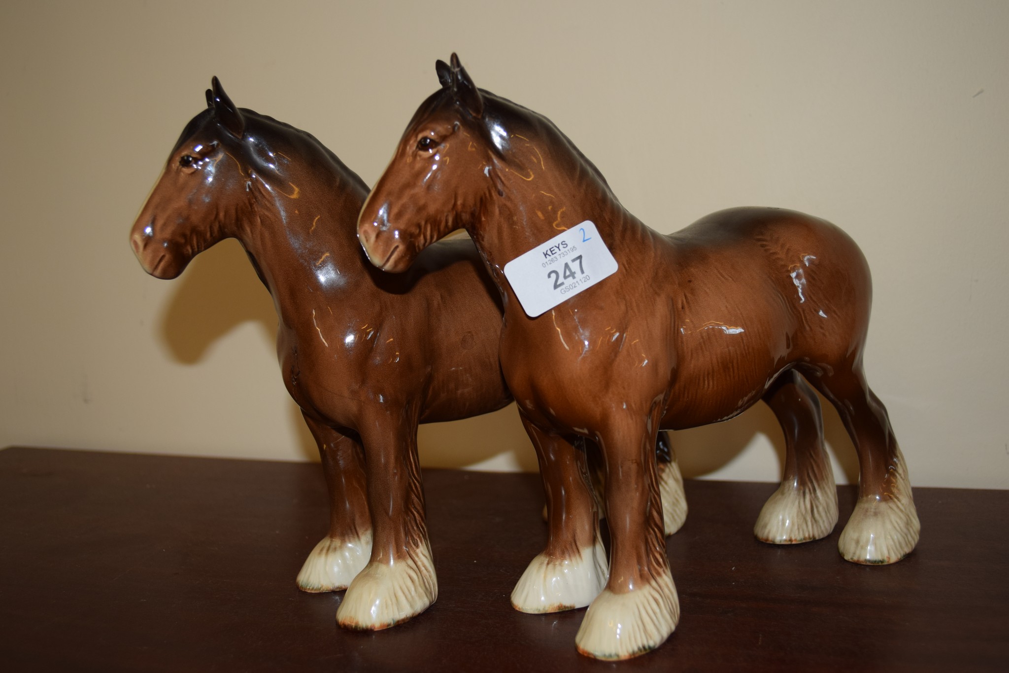 PAIR OF BESWICK MODELS OF SHIRE HORSES, (ONE A/F)