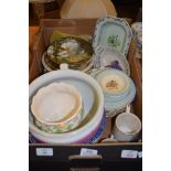 BOX CONTAINING VARIOUS CHINA WARES, COLLECTORS PLATES INCLUDING SALISBURY CATHEDRAL AND VARIOUS 19TH