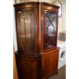 ASTRAGAL GLAZED MAHOGANY EFFECT REPRODUCTION CORNER CUPBOARD TOGETHER WITH ANOTHER SIMILAR (2)