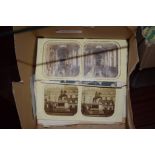 BOX CONTAINING QUANTITY OF STEREOSCOPE VIEWER CARDS, MOSTLY APPEAR ARCHITECTURAL, INTERIORS AND