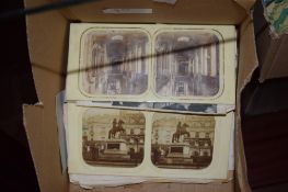 BOX CONTAINING QUANTITY OF STEREOSCOPE VIEWER CARDS, MOSTLY APPEAR ARCHITECTURAL, INTERIORS AND