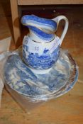 SMALL GROUP OF CERAMIC ITEMS INCLUDING A COALPORT BLUE AND WHITE JUG