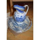 SMALL GROUP OF CERAMIC ITEMS INCLUDING A COALPORT BLUE AND WHITE JUG