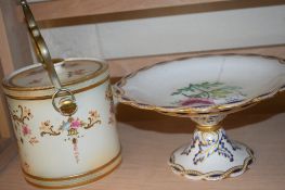 POTTERY TAZZA AND BISCUIT BARREL