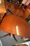 REPRODUCTION MAHOGANY EFFECT TWIN PEDESTAL DINING TABLE WITH ADDITIONAL LEAF