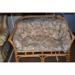 SMALL TWO-SEATER CANE CONSERVATORY SOFA, WIDTH APPROX 126CM