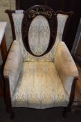 CARVED MAHOGANY VICTORIAN ARMCHAIR, WIDTH APPROX 68CM MAX