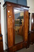 EDWARDIAN MIRROR FRONTED SINGLE WARDROBE WITH CROSS BANDED DECORATION, WIDTH APPROX 110CM
