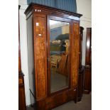 EDWARDIAN MIRROR FRONTED SINGLE WARDROBE WITH CROSS BANDED DECORATION, WIDTH APPROX 110CM