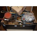 BOX CONTAINING QUANTITY OF VARIOUS BADMINTON RACKETS ETC