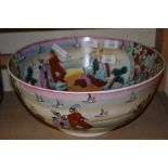 LARGE ORIENTAL PUNCH BOWL WITH POLYCHROME DECORATION OF ORIENTAL FIGURES AND FLOWERS