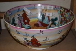 LARGE ORIENTAL PUNCH BOWL WITH POLYCHROME DECORATION OF ORIENTAL FIGURES AND FLOWERS