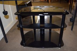 MODERN GLASS TV STAND, WIDTH APPROX 61CM