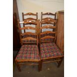 SET OF FOUR OAK LADDERBACK CHAIRS, EACH HEIGHT APPROX 98CM