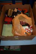 BOX CONTAINING VARIOUS TOYS INCLUDING CHRISTMAS DECORATIVE ITEMS