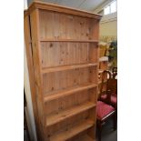 PAIR OF FULL HEIGHT NARROW PINE BOOKCASES, WIDTH EACH APPROX 80CM MAX
