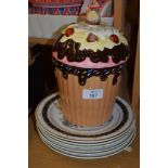 LARGE POTTERY JAR AND COVER MODELLED AS AN ICE CREAM