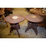 PAIR OF ANGLO-INDIAN SMALL FOLDING TABLES, EACH DIAM APPROX 38CM