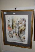 FRAMED PRINT OF A FRENCH STREET SCENE, FRAME WIDTH APPROX 43CM