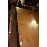 VERY LARGE OAK DINING TABLE, APPROX 244CM X 121CM TOGETHER WITH A SET OF SIX MATCHING CHAIRS