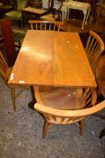 MODERN PINE REFECTORY STYLE TABLE, LENGTH APPROX 107CM TOGETHER WITH FOUR STICK BACK CHAIRS