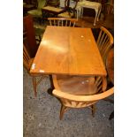 MODERN PINE REFECTORY STYLE TABLE, LENGTH APPROX 107CM TOGETHER WITH FOUR STICK BACK CHAIRS