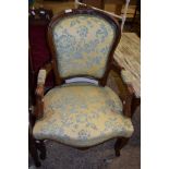 VICTORIAN UPHOLSTERED ARMCHAIR, HEIGHT APPROX 92CM