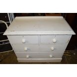 PAINTED WHITE TURN OF THE CENTURY CHEST OF TWO SHORT OVER TWO LONG DRAWERS, WIDTH APPROX 86CM