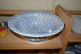 LARGE BLUE GLAZED POTTERY BOWL