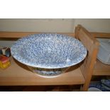 LARGE BLUE GLAZED POTTERY BOWL