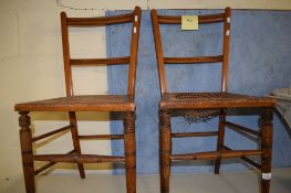 PAIR OF EARLY 20TH CENTURY ARTS & CRAFTS STYLE CANE SEATED CHAIRS (A/F)