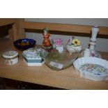 GROUP OF CERAMICS INCLUDING AN AYNSLEY SHAPED DISH, SMALL POTTERY SITZENDORF MODEL OF A YOUNG GIRL