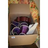 BOX CONTAINING QUANTITY OF VARIOUS LAMP SHADES, CLOCKS ETC