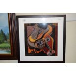 FRAMED PRINT OF ABSTRACT HORSE, FRAME WIDTH APPROX 44CM