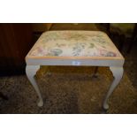 UPHOLSTERED PAINTED DRESSING TABLE, STOOL WIDTH APPROX 52CM