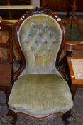 CARVED MAHOGANY VICTORIAN BUTTON BACK CHAIR, HEIGHT APPROX 84CM