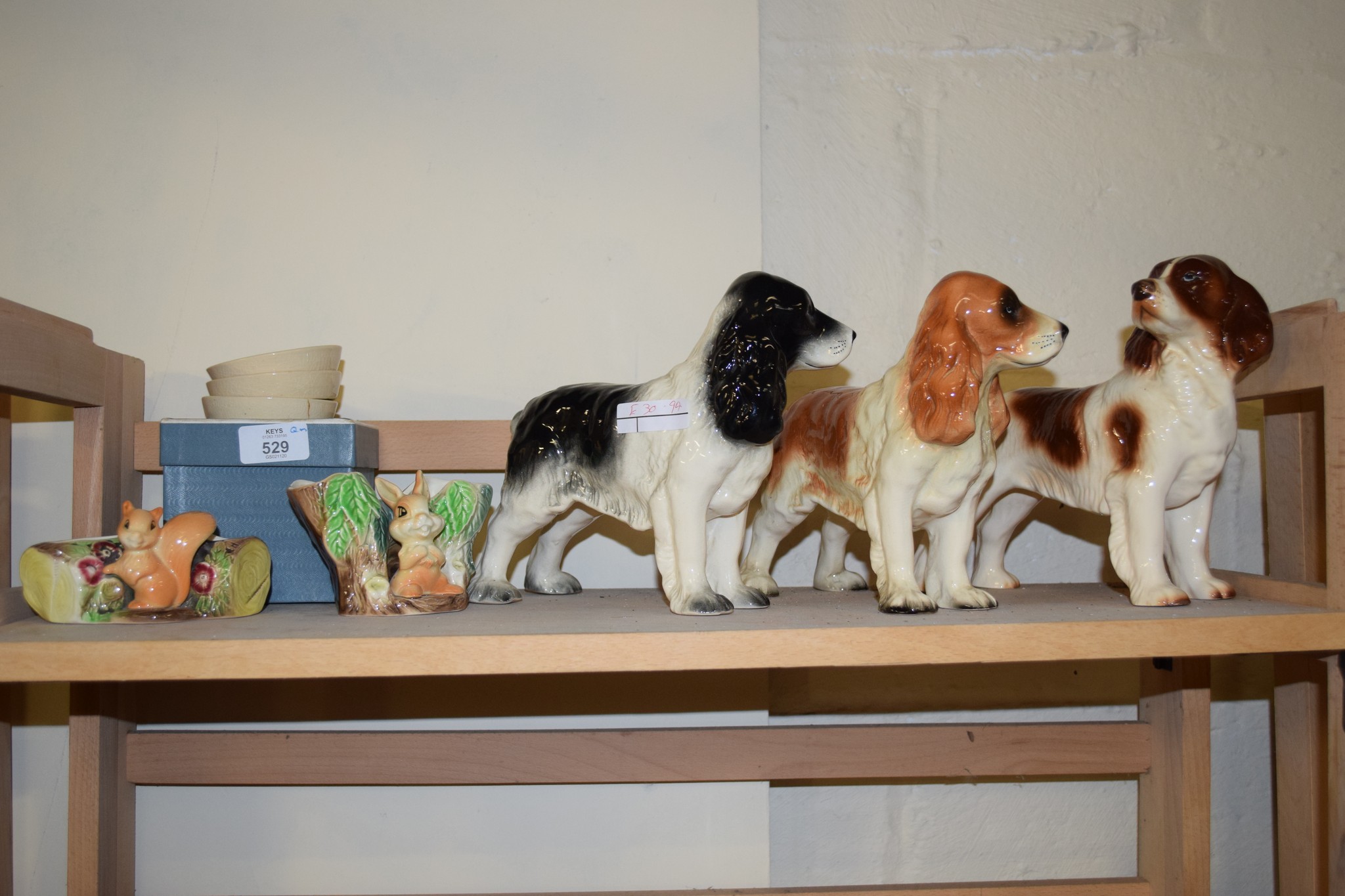 GROUP OF CERAMIC ITEMS INCLUDING THREE MODELS OF DOGS