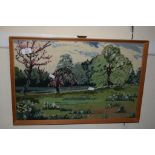 FRAMED NEEDLEWORK PICTURE, WIDTH APPROX 58CM
