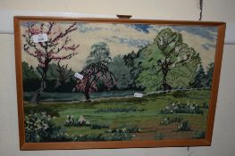 FRAMED NEEDLEWORK PICTURE, WIDTH APPROX 58CM