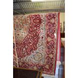 FLORAL DECORATED RUG, WIDTH APPROX 139CM