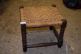 SMALL JOINTED RUSH SEATED STOOL, APPROX 34CM SQUARE