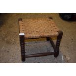 SMALL JOINTED RUSH SEATED STOOL, APPROX 34CM SQUARE
