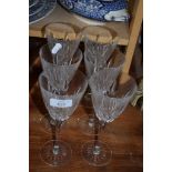 SET OF SIX CUT GLASS WINE GLASSES