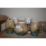 THREE ART DECO POTTERY GALLEON MUGS