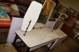 FORMICA 1960S BEDROOM SET COMPRISING DRESSING TABLE, HEADBOARD WITH INTEGRAL BEDSIDE CABINET AND