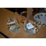 TWO FROSTED GLASS MODELS OF SWANS