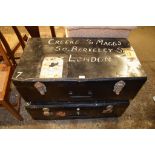 TWO LARGE VARIOUS SIMILAR METAL TRAVELLING TRUNKS, WIDTH APPROX 92CM