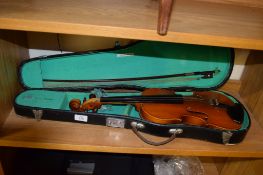 CASED VIOLIN, LENGTH APPROX 55CM