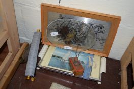 GLASS DISH WITH PHOTO OF THE BROADS AND OTHER GLASS ITEMS